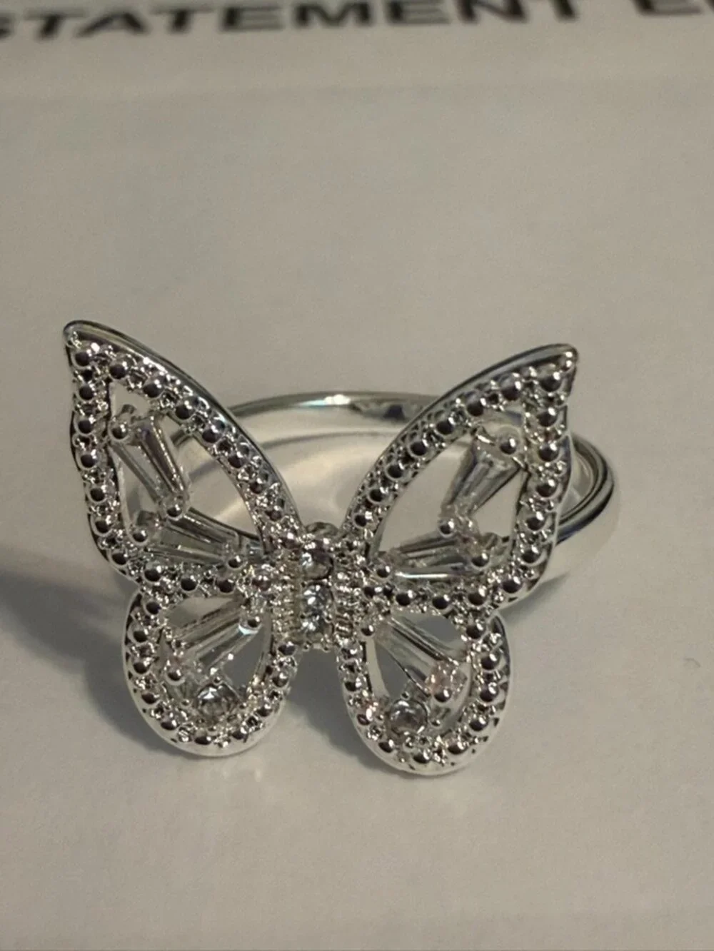 STUNNING Silver-Plated CZ Butterfly Statement Ring - Size 7 | Versatile Bling 🦋